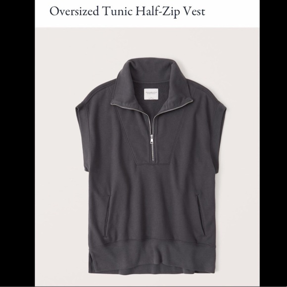 NWT A&F Black Oversized Tunic Half-Zip Sweatshirt - Picture 1 of 7